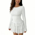 thumbnail image 5 of Ygbgbb Women's Long Sleeve Dresses 2026 Casual Crew Neck Ruched Y2K Clothes Ruffle Layered Bodycon Dress Mini Party Dress White M, 5 of 9