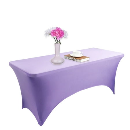 

6ft Stretch Spandex Table Cover - Universal Rectangular Fitted Tablecloth Protector for Wedding Banquet Party-183*75*75cm - lilac colour