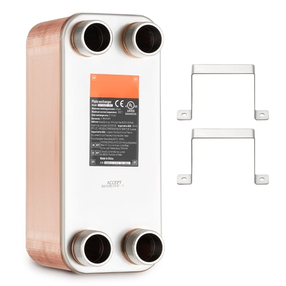 KFFKFF Heat Exchanger, 5"x 12" with 50 Plates, Copper/316L Stainless Steel, Efficient for Floor & Water Heating, Snow Melting, Beer Chilling