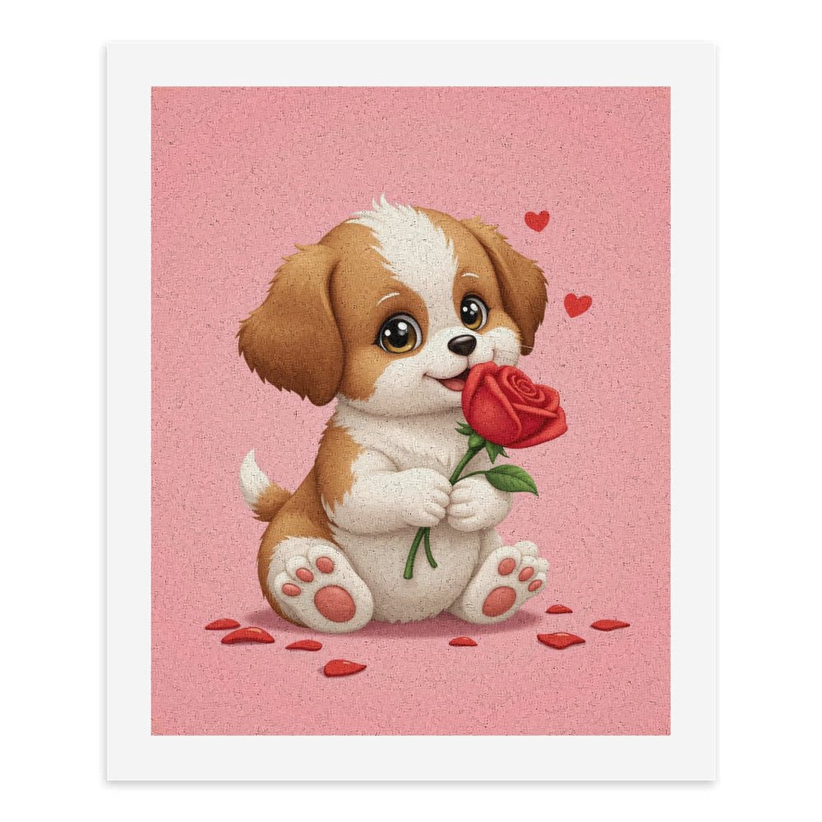 Paint By Numbers Kit for Adults Beginner - DIY Puppy Holding Red Rose Cute Art Canvas Painting Kits for Adults, Frameless Paint By Number for Adults for Home Wall Decor 16x20 Inch