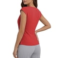 thumbnail image 5 of Qulqfy Short Sleeve Women's Blouses Slim Crew Neck Casual Solid Tunic Spring Summer Trendy Pleat Ladies Tops and Blouses Red M, 5 of 6
