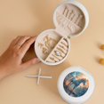thumbnail image 5 of Yiaed Forest Lake White Horse Print Travel Jewelry Case Bridesmaid Gift Boxes Jewelry Travel Organizer Small Round Jewelry Box Mini Storage-White, 5 of 7