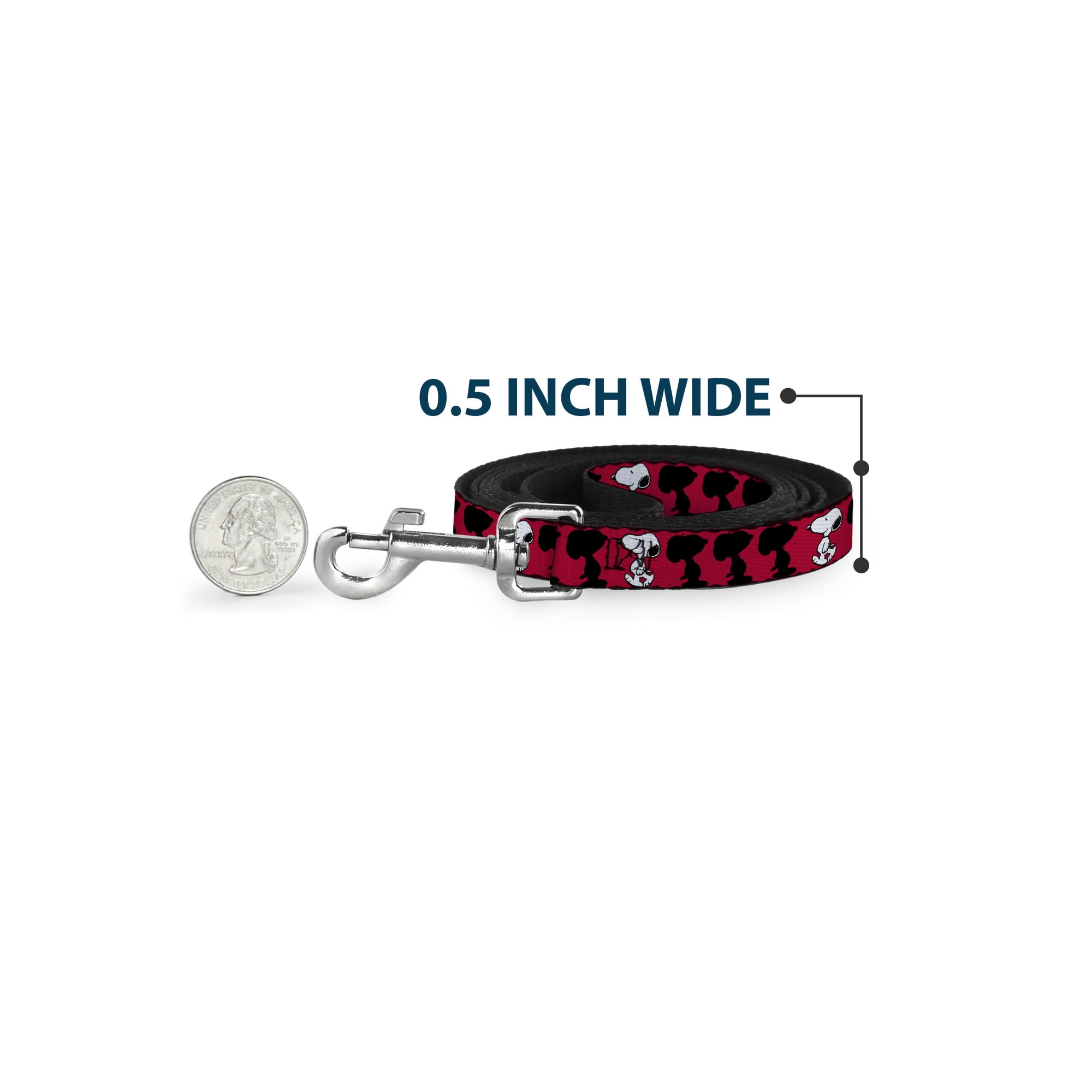 Peanuts Worldwide LLC Pet Leash, Dog Leash, Peanuts Snoopy Walking Silhouette Pose Red Black White, 6 Feet Long 1.0 Inch Wide