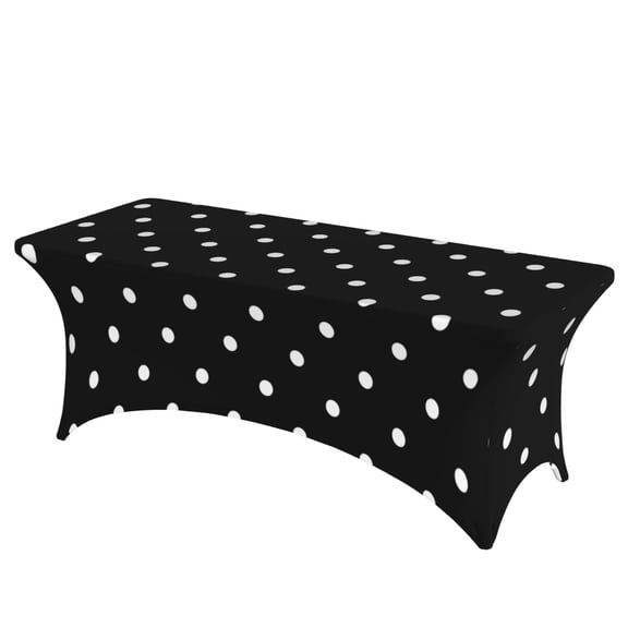 Classic Polka Dot Pattern Art Stretch Rectangular Table Cover 6FT Elastic Fitted Tablecloth for Parties, Weddings, Banquets