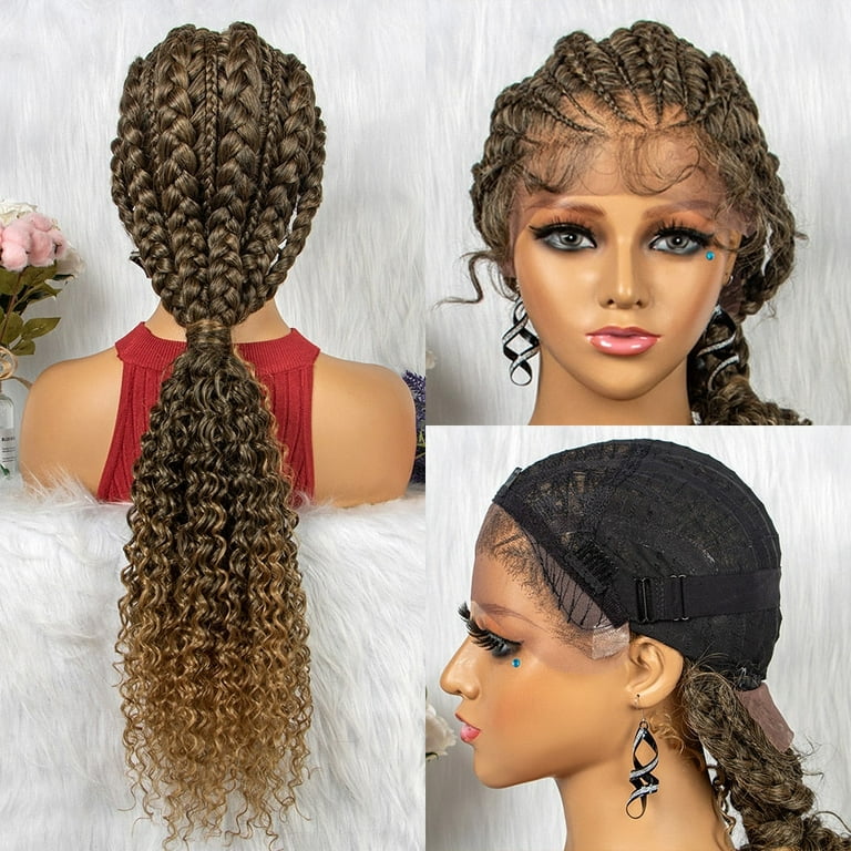 Synthetic Hair Braided Ponytail Lace Front Wigs Kinky Curly Frontal with  Baby Hair for Women, Cornrow Box Braided Wigs 