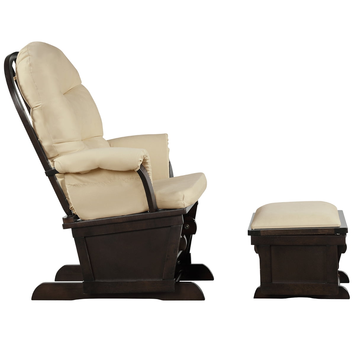 Topbuy Ergonomic Rocking Chair Baby Nursery Chair Glider with Ottoman Light Beige