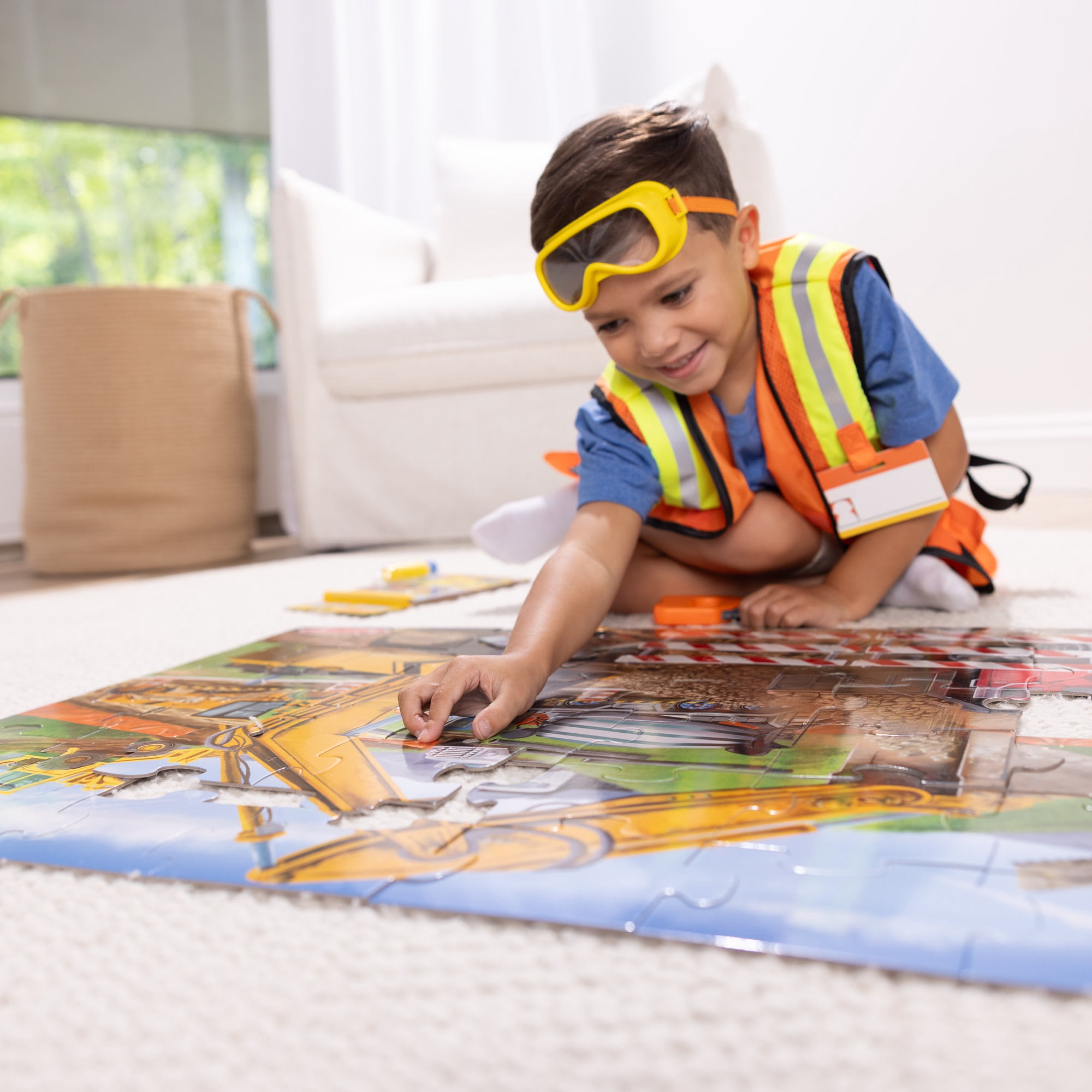 Melissa & Doug Construction 3-in-1 Deluxe Collection Themed Gift Set – Costume Role Play, Puzzle, Water WOW! - FSC Certified