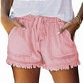 thumbnail image 3 of Dycnvjo Womens Roll Up Stretchy Denim Shorts Elastic Waist Drawstring Comfy Short Pants Pink XXL, 3 of 6