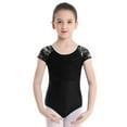 thumbnail image 3 of renvena Kids Girls One Piece Ballet Dance Gymnastic Leotard Short Sleeves Floral Lace Cutout Back Bodysuit, 3 of 7