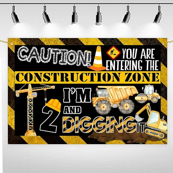 Construction 2nd Birthday Party Banner, 2nd Birthday Party Backdrop for Boys