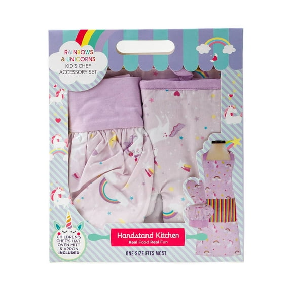Handstand Kitchen Kid's 3 Piece Set Hat Oven Mitt Apron Rainbows & Unicorns