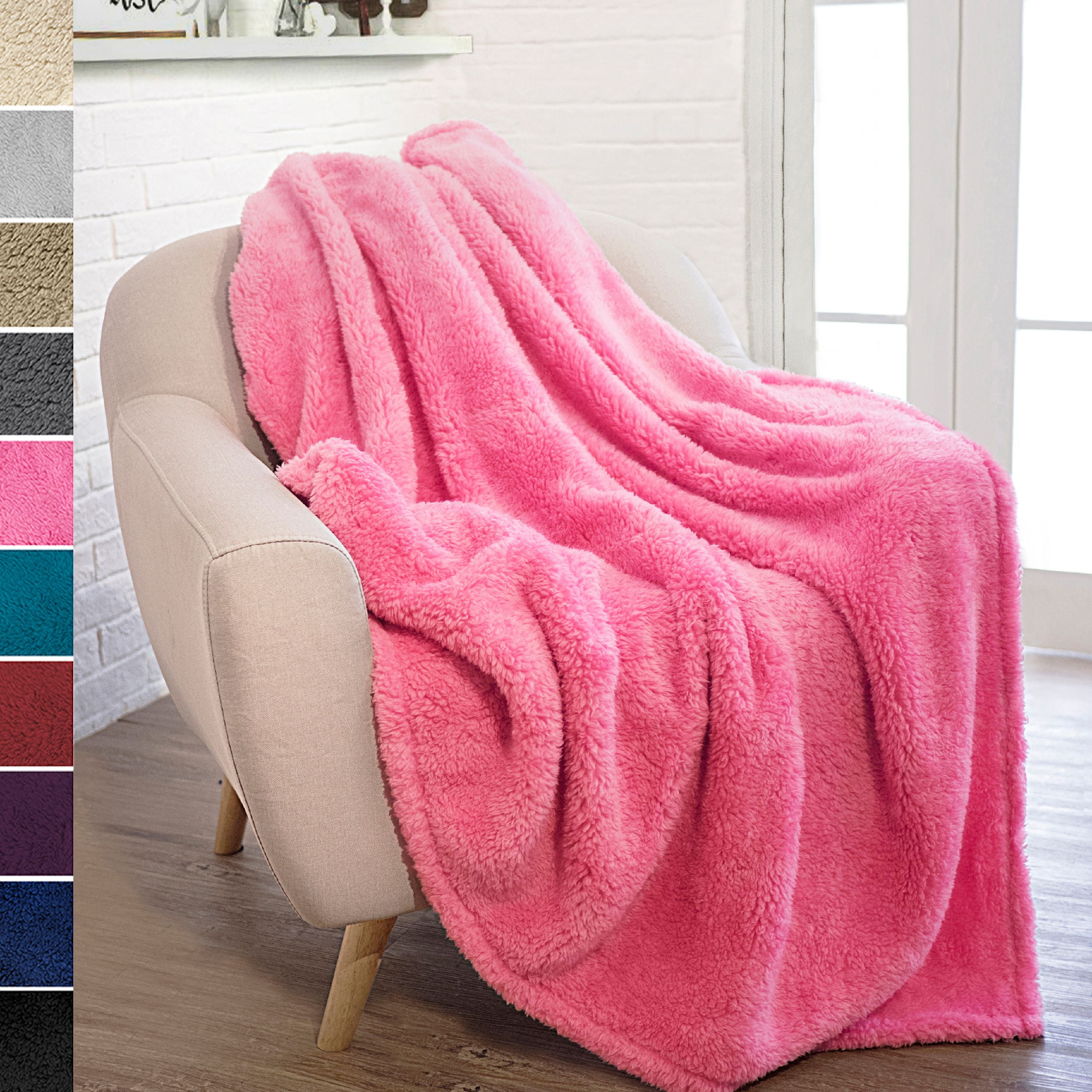 Soft & Cozy for Travel Blue Outdoors & Lounging on The Sofa or a Chair Gray & Pink Plush 60”x50” Blankets Set of 3 Lavish Home Fleece Throw Blanket 
