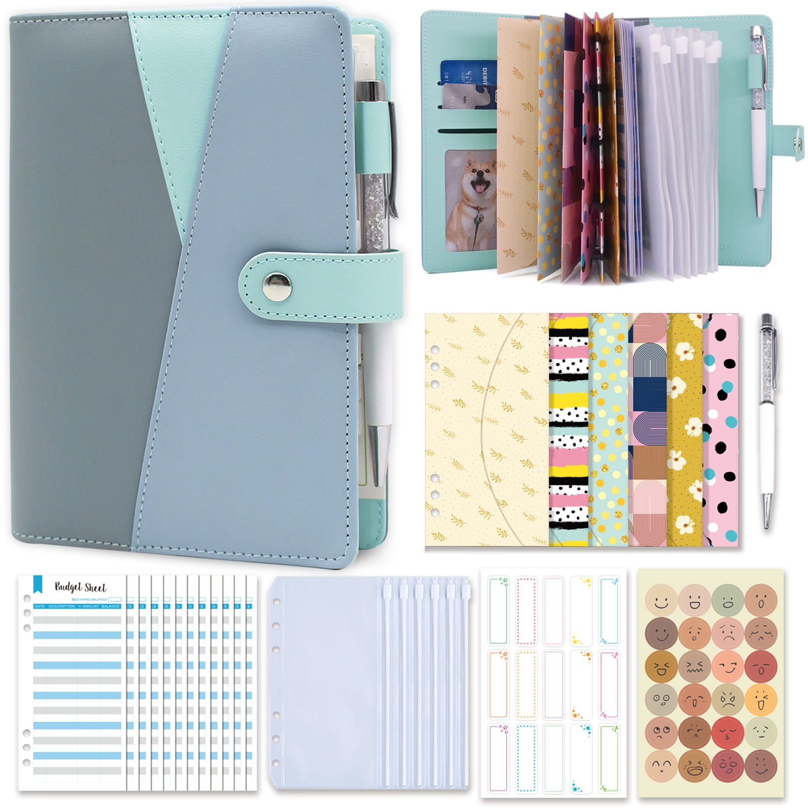  7Felicity Budget Binder,Leather Rings Planner, 6-Ring