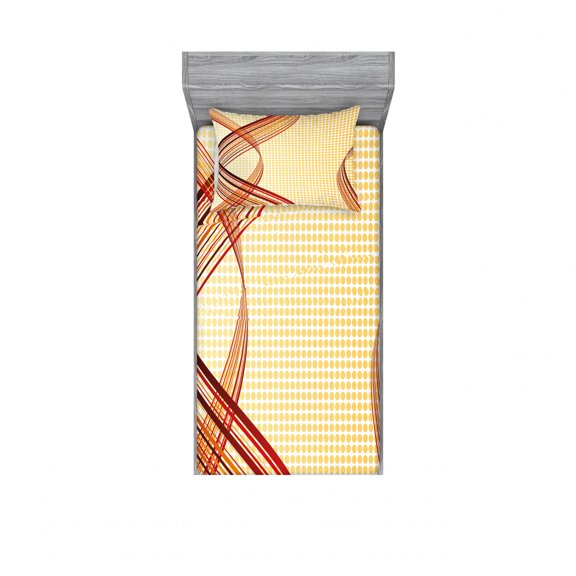 Ambesonne Modern Fitted Sheet & Pillow Sham Set, Abstract Curvy Stripes, Twin, Multicolor