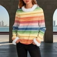 thumbnail image 3 of JTZGDY Fuzzy Trim Sweatshirts for Women Lightweight Casual Winter Warm Long Sleeve Striped/Color Block/Plaid/Floral Printed Crewneck Pullover Tops Loose Oversied Graphic T-Shirts Multicolor#01 S, 3 of 7