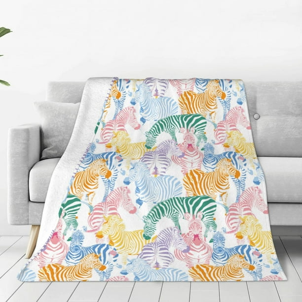 Fotbe Zebra Colourful Manta de Franela Acolchonada con Estampado, Súper Suave y Esponjosa, Extra Grande para Sofá, Cama, Uso Todo el Año-40"x30"