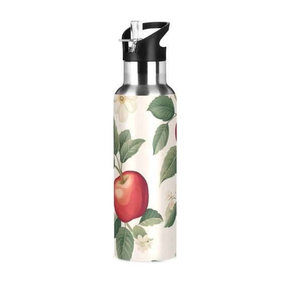 Yayeee 20oz Insulated Water Bottle Double Wall Stainless Steel with Flip Straw Lid, Apples Flower Pattern