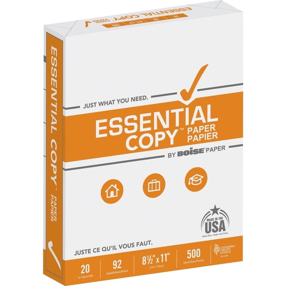 Boise Essential Copy Paper, 8.5" x 11" Letter, 92 Bright White, 20 lb. 10 Ream Carton (5,000 Sheets)