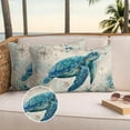 thumbnail image 3 of Teal Sea Turtle Coastal Outdoor Pillow Covers 20x12 Set of 2,Waterproof Patio Throw Pillowcase Protectors,Vintage Summer Beach Nautical Lumbar Decorative Pillow Shams Cushion Covers for Bed Couch, 3 of 8