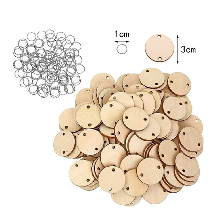 Buy 100pcs Round Wooden Discs with Holes Calendar Tag Reminder Record Wood  Chip Birthday Board Tags and 100pcs Iron Rings for Arts and Crafts Online