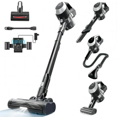 Moosoo Cordless Stick Vacuum With Xl Dust Cup, Led Headlights, Removable Handheld, Crevice Tool &Amp; Pet Multi-Tool, 40Min Runtime, Grey &Amp; Black