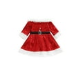 thumbnail image 1 of Christmas Kids Baby Girl Red Sequin Dress Party Princess Long Sleeve Plush Off Shoulder Dress with Waist Belt, 1 of 7