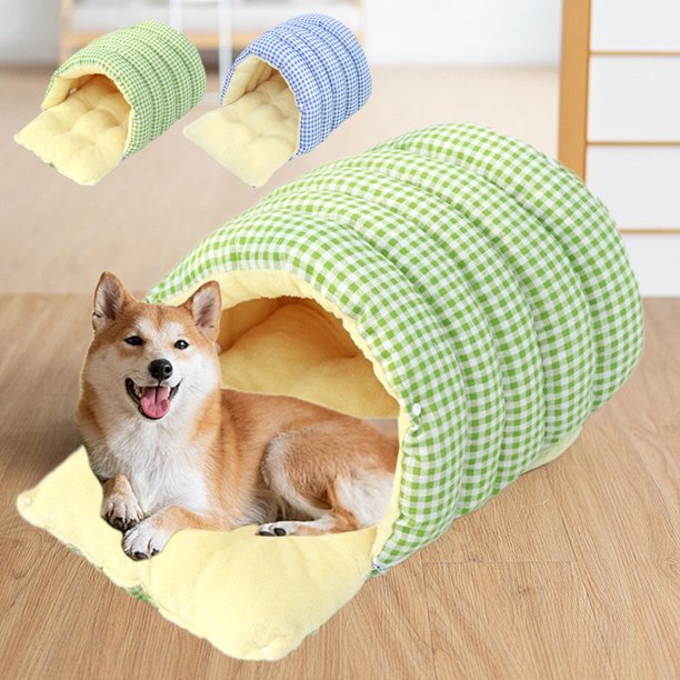 Gato Perro Cama para Dormir Nido Cerrado de Peluche | Diseño a cuadros suave, cálido y de doble color - Poliéster lavable extraíble | Casa portátil y acogedora para mascotas para uso en interiores