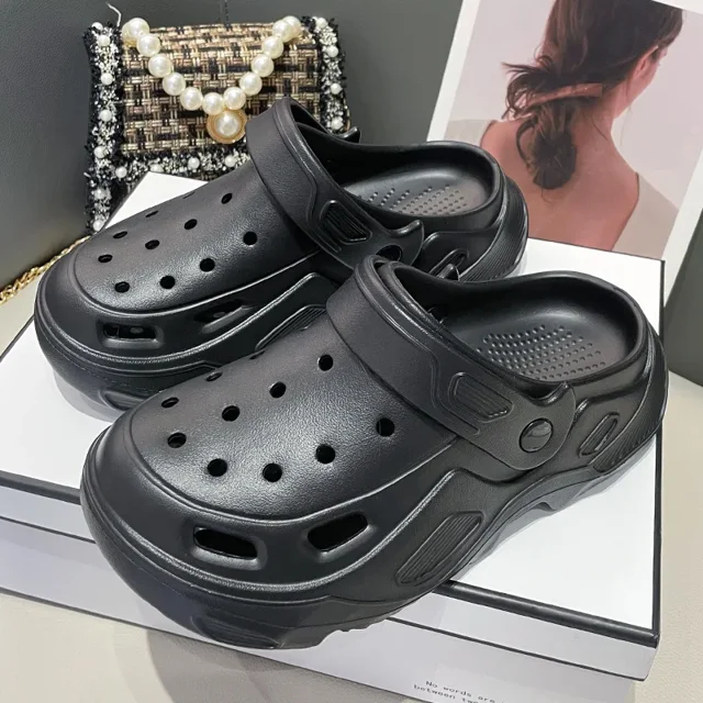 Zapatillas de mujer con agujeros, zapatillas de felpa de algodón para invierno, zapatos planos antideslizantes para interiores, zapatillas de jardín con agujeros