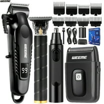 WEEME 4-in-1 Men's Grooming Kit: Hair Clipper, Beard Trimmer, Nose Trimmer & T-Blade Shaver, USB Rechargeable with LCD Display, Gift for Men/Dad