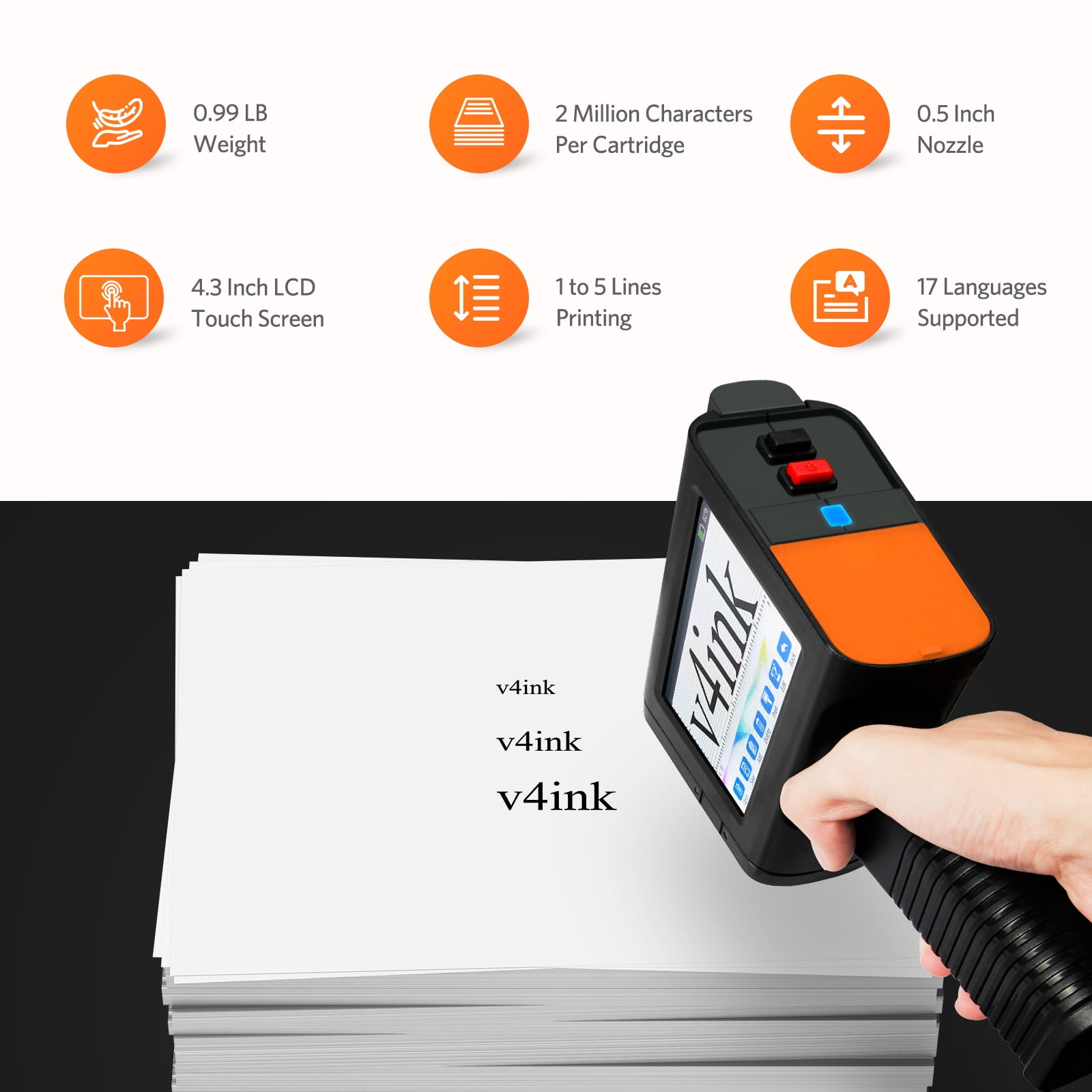 v4ink BT-HH6105B3 Portable Handheld Inkjet Printer labeler Coding Machine Print Height 0.09-0.5 inch for Barcode QRCode Text Date Logo Picture