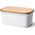 thumbnail image 1 of Mantequera de porcelana con tapa de madera, para 250 g de mantequilla, grande, blanca, 1 of 6