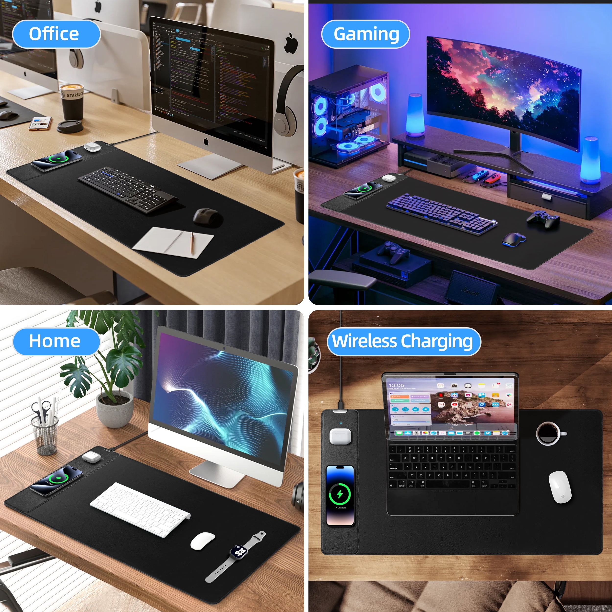 Extrelife RGB Gaming Mouse Pad with Magnetic Wireless Charger, Large Mouse Mat with 15W Fast Charging for Home, Office, School