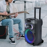 Leadrop 12" Wireless Portable PA System, Bluetooth-Compatible 5.0 Karaoke Speaker, Battery Powered Outdoor Sound Stereo Speaker with Microphone, with Handle Rod, Wheels, DJ Light, for Adults and Kids