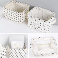 thumbnail image 5 of Laklulu - Práctica caja de almacenamiento con cajón de tela de lino, organizador de escritorio plegable de algodón para maquillaje y juguetes, estampado de estrellas, puntos y árboles, color blanco, 5 of 5