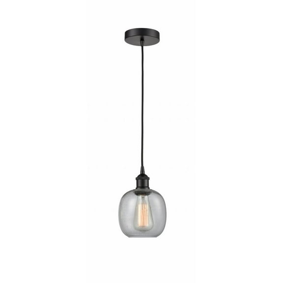 616-1P-BK-G104-Innovations Lighting-Belfast - 1 Light Cord Hung Mini Pendant In Industrial Style-9.75 Inches Tall and 6 Inches Wide-Matte Black
