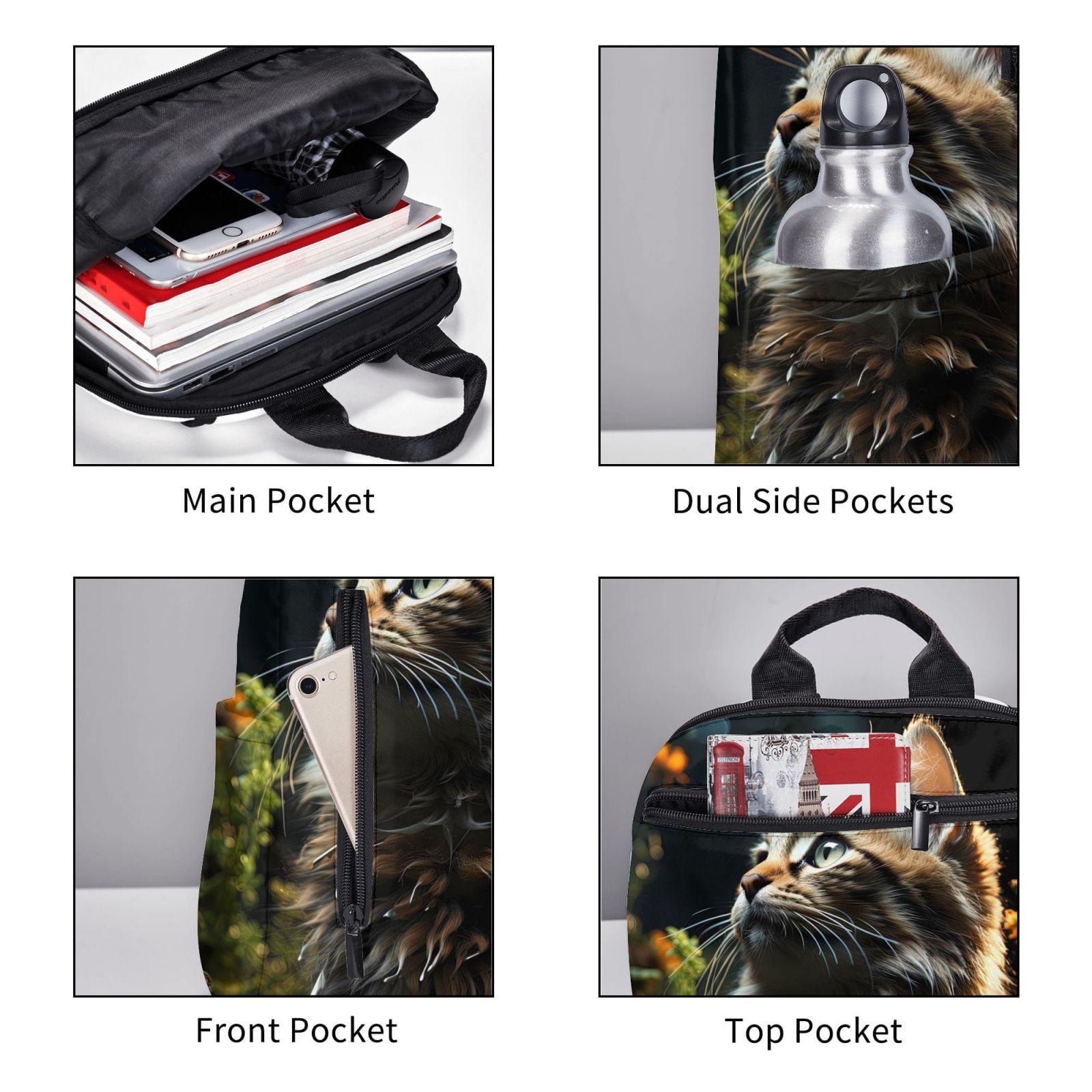 Hirioo Realistic Style Cute Cat for Lightweight Backpack, Durable and Comfortable, Ideal for Travel, School, Hiking, and Everyday Use