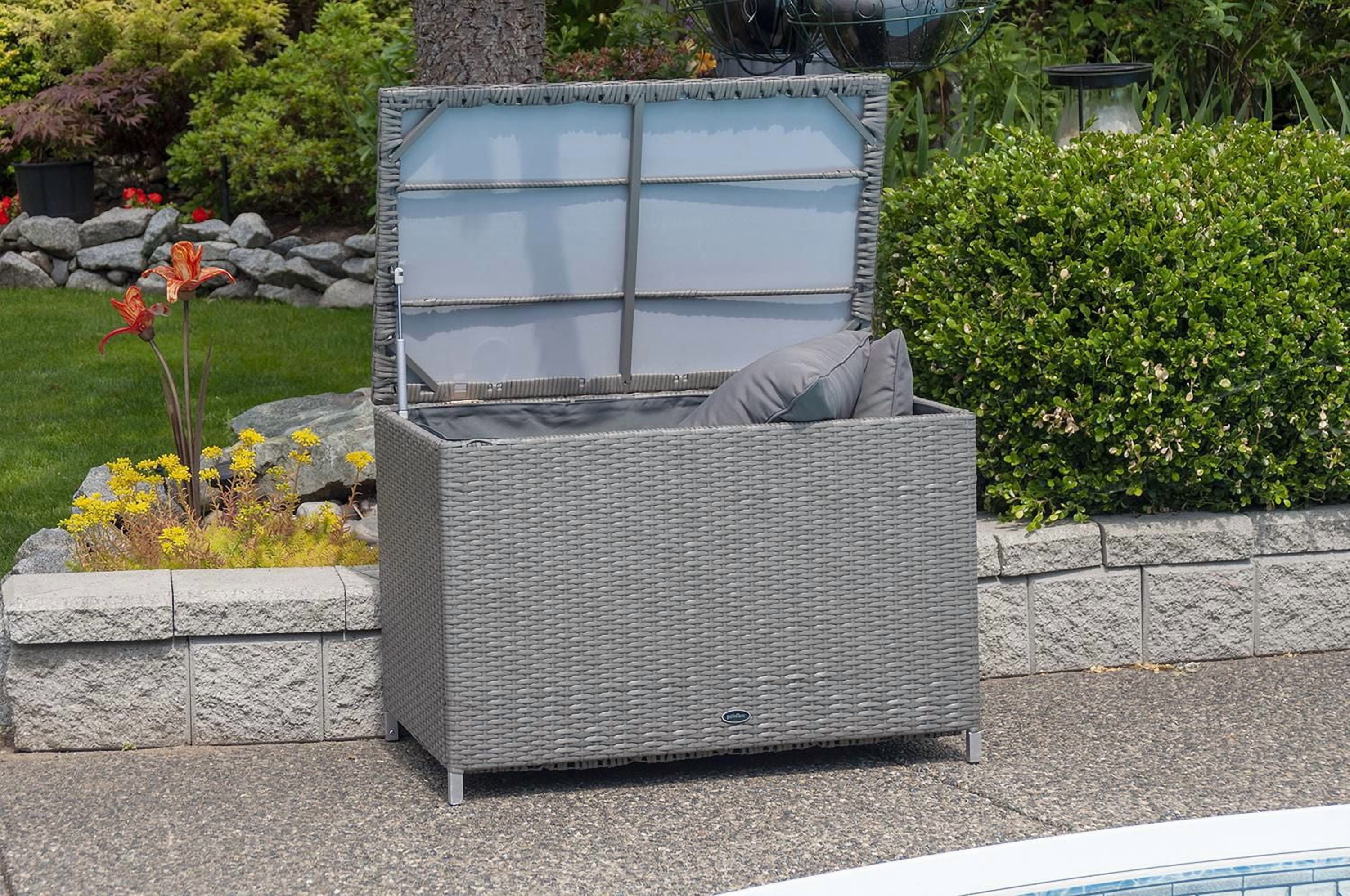 Patioflare Ferrara Wicker Deck Box Bench - Brown, 80 Gallons