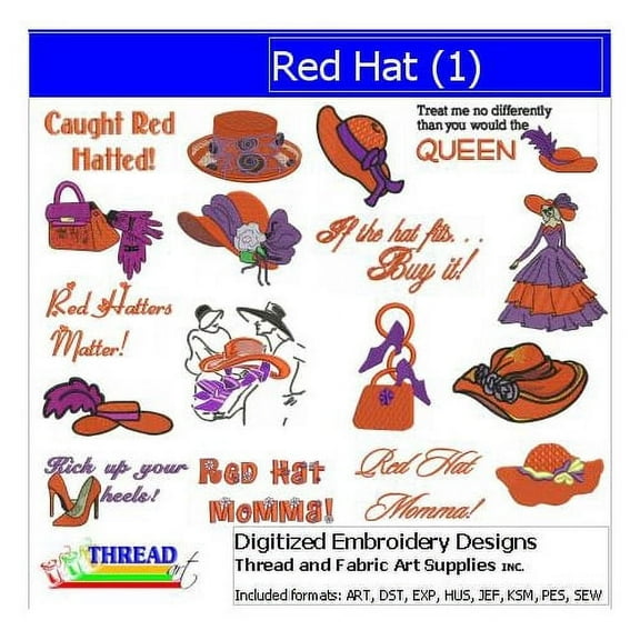 Red Hat(1) Embroidery Designs - All Popular Formats Included - Loaded on USB Stick