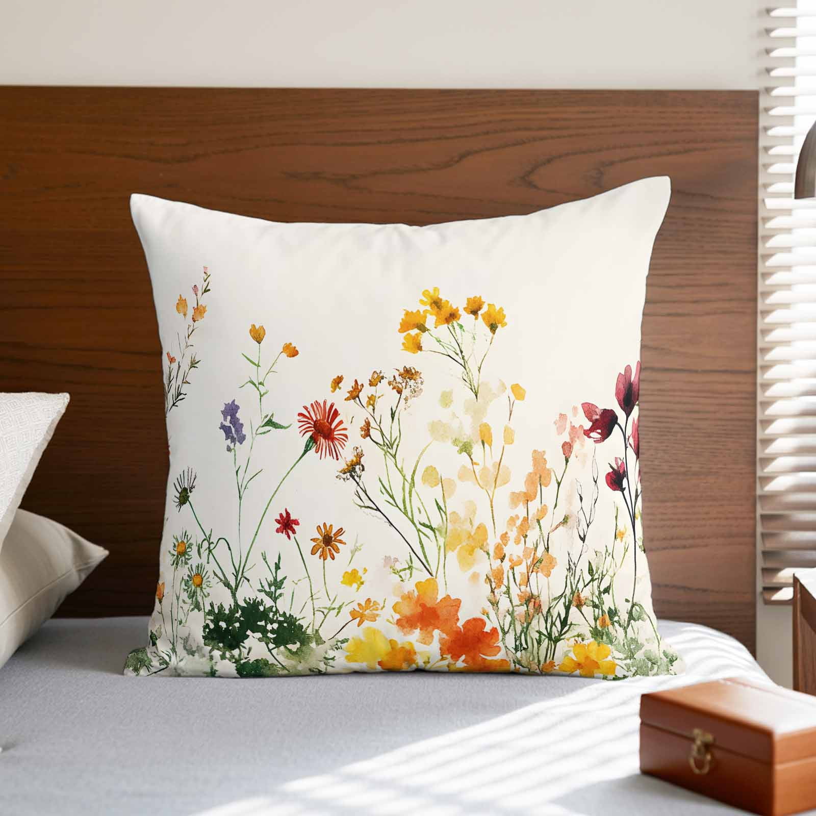 Pillow Covers 26x26 Inch, Beige Floral Spring Linen Pillowcase with Invisible Zipper, Vintage Farmhouse Flowers Decorative Throw Pillow Covers Cushion Case for Couch Sofa Bed Living Room