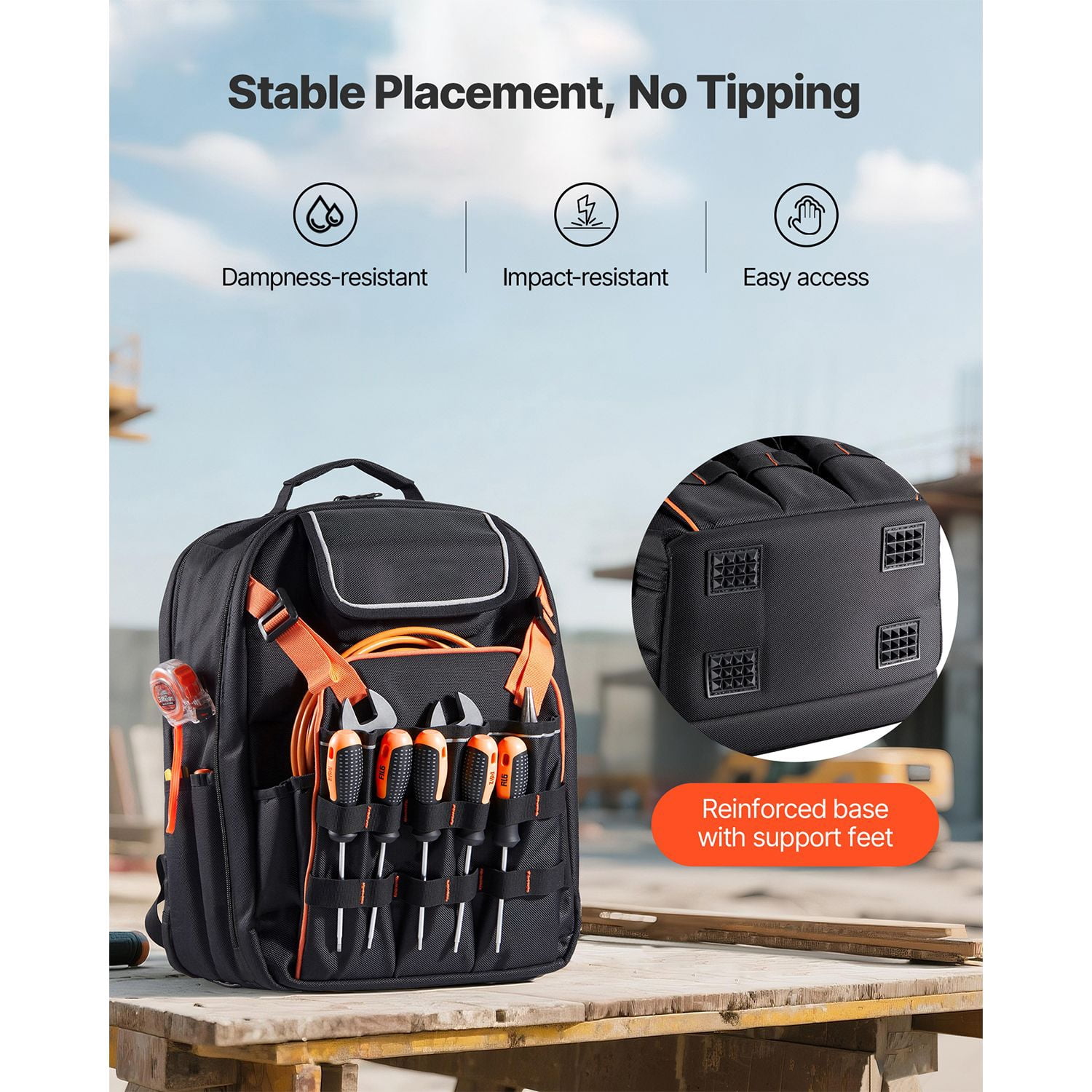 Tool Backpack 45 Pockets 1680D Oxford 50 lbs Capacity with Laptop Compartment for Electrician