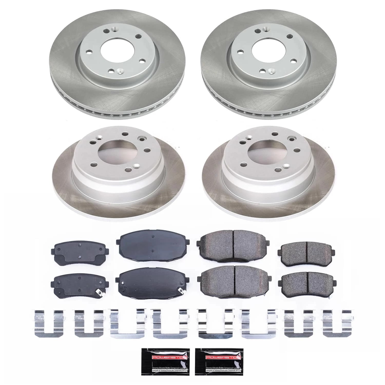 PowerStop Front and Rear Semi-Coated Rotor and Low-Dust Ceramic Brake Pad Kit SC6302