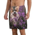 thumbnail image 2 of Bixox Men's Dog in Lavender Flowers printing Casual Classic Fit Short Summer Beach Shorts, 2 of 6