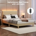 thumbnail image 4 of Bestier Corduroy Upholstered Queen Bed Frame with Adjustable Headboard, Platform Bed Frame with LED Light, Solid Wood Slats, No Box Spring Needed, Beige, 4 of 10