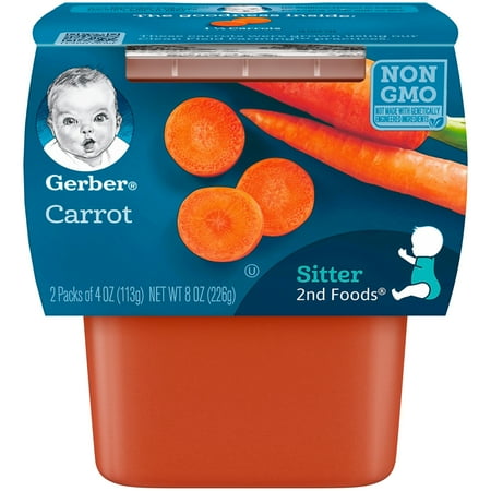 Gerber Pack - Gerber 2nd Foods Carrot Baby Food, 4 oz. Tubs, 2 Count (Pack of 8)