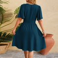 thumbnail image 4 of Womens V Neck Flared Sleeves Dress - Solid Color Waist Fit - Polyester Casual/Party Dress - All Seasons Wear, 4 of 4