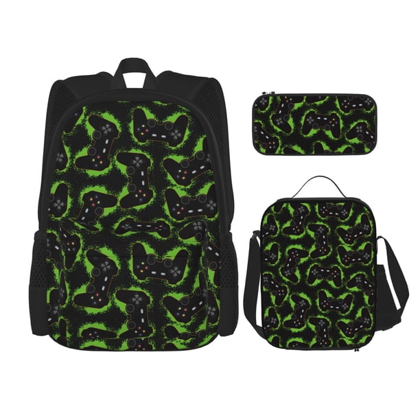 Balery Cool Gamepad Mochila escolar 3 en 1 para niños: mochila resistente con lonchera térmica y estuche para lápices. Mochila escolar para niños y niñas.