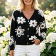 thumbnail image 6 of Enjoytime Womens Cardigan Floral Print V Neck Long Sleeve Button Down Knit Sweaters Tops Cozy Soft Loose Casual Cardigans, 6 of 8