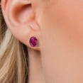 thumbnail image 3 of Gem Stone King 14K White Gold Red Created Ruby Double Notch Stud Earrings for Women Men | 4.00 Cttw | Gemstone July Birthstone | Oval 9X7MM, 3 of 6