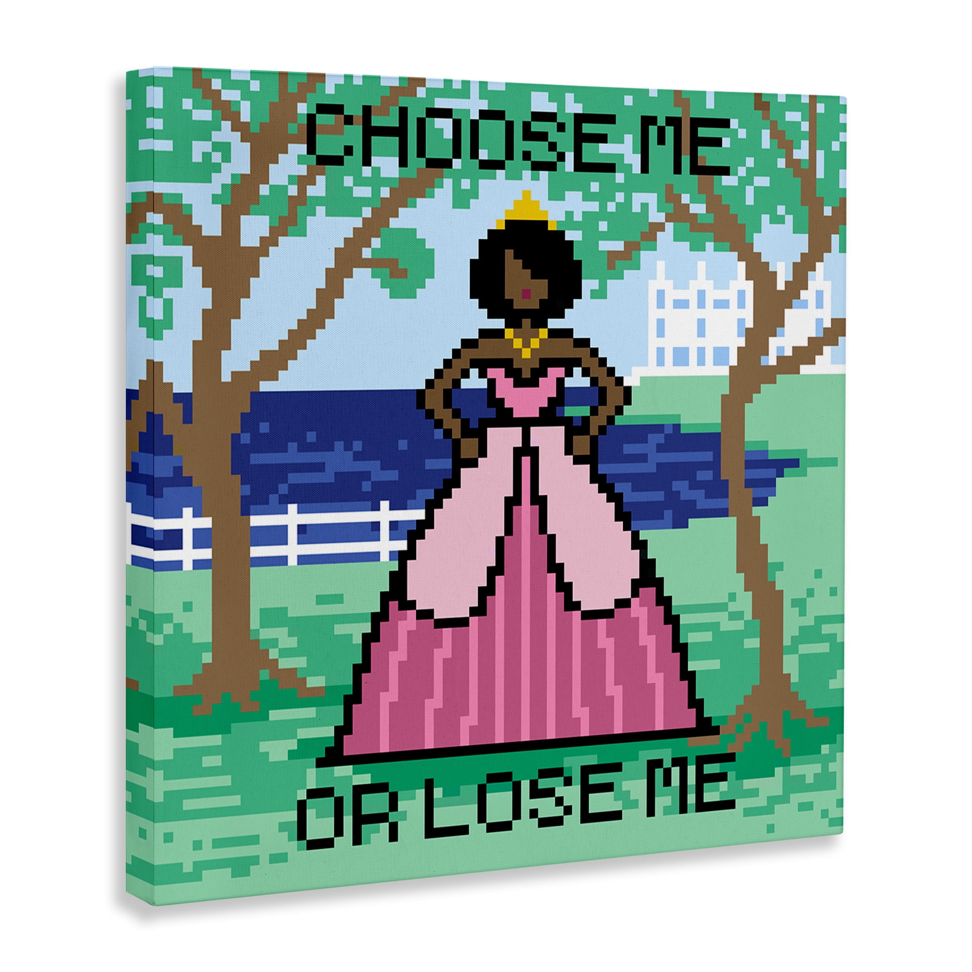 Stupell Industries Choose Me Pixel Princess People Painting Wrapped Canvas Art Print Wall Art, 36 x 36