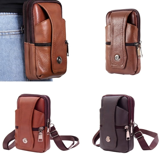 GASTROPOD Fanny Pack for Men Women - Leather Waist Bag Pack with 2 Zipper - Lightweight Belt Bag for Travel Sports Hiking (Coffee)